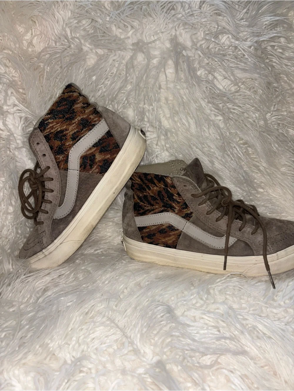 Vans High-Top Suede Sneakers with Leopard Panels - Brown